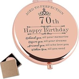 Cawnefil 70th Birthday Gifts for Women Rose Gold Compact Makeup Mirror Happy 70 Birthday Gift Ideas for Women 70th Birthday Gift for Aunt Mom Grandma Sister Friends 70 Birthday Present for Women-47