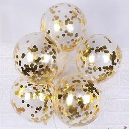 AMFIN® (Pack of 20) Transparent Balloons Bouquet Combo with Re Filled Gold Confetti & Ribbons for Anniversary, Birthday, Baby Shower, Valentine Day Party Decoration Balloon - Gold-12
