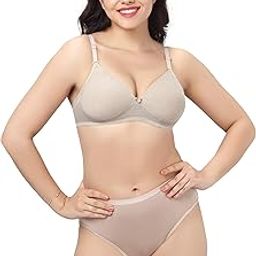 Women's Stretch Cotton Padded Bra, Regular Fit Full Coverage, Wire Free Double Layered Padded Bra for Women-18