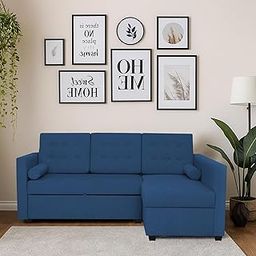 Casaliving Megan RHS 4 Seater L Shaped Sofa Cum Bed for Living Room (Blue Fabric) Premium Fabric Sofa-image-84