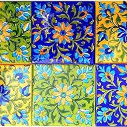 Season Creation Blue Pottery Home Decor Flooring Tiles Designer Kitchen Washroom Mosaic Furniture Tile Handmade Ceramic Wall Tile Backsplash 4 x 4 Inch Pack of 6 Tiles (Multi)-image-22