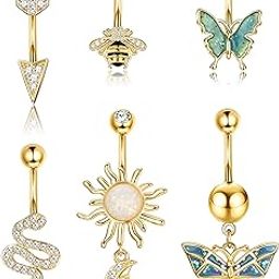 Belly Buton Rings Surgical Stainless Steel Belly Button Ring for Women Dangle Belly Button Rings Butterfly Cubic Zirconia Navel Barbell Body Piercing-image-73
