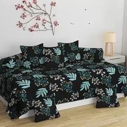 Stylish 8 Piece Cotton Diwan Set with Soft Cushion and Bolster Covers-image-67