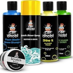 CarDhobi All-in-One Bike & Car Care Kit – Quick Shiner Spray, Scratch Eraser, Foam Blaster Snow Shampoo, Tyre Shiner, Shine It All-Purpose Cleaner–Complete Vehicle Cleaning & Restoration Kit for Shine-2