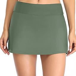 Womens Swim Skirt Bathing Suit Bottoms Mid Waist Swim Bottoms Elastic Waist Swimsuit Bottoms, Army Green, Medium-image-94