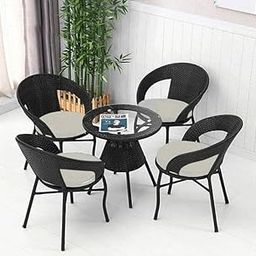 ANAND INDIA GROUPS D-12 4 Chair 1 Table with Cushion Seating Table & Chair Set for Outdoor, Balcony, Garden, Coffee Table Set Furniture with 1 Table (Brown & Cream)-image-73