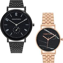 Stainless Steel Marissa & Alex Couple Analog Black Dial Watch Gift Set For Men And Women, Band Color:Rose Gold-image-15