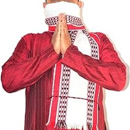 Manipur Manipuri Leirum(Lengyan Phee) Muffler/Scarf/Scarves worn around the head,Neck used as a muffler.Handwoven in WHITE colour with different design(Striped) in border.Size:LxB (165X27)cm-image-97