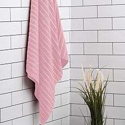 Welspun 2-in-1 100% Cotton Bath Towel-Parfait Pink-image-3