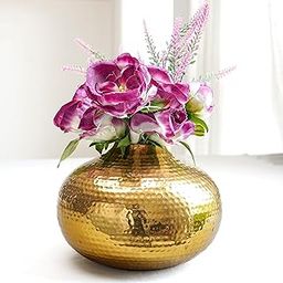 Behoma Metal Flower Vase for Home Decor | Table Decorative Item for Bedroom Living Room Office | Best Gift for Wedding Festivals Birthday | Golden Large 1PC (Flower not Included)-image-43