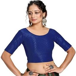 Round Neck Dobby Cotton Stretchable Elbow Sleeve Readymade Saree Blouse for Women Stylish(SC_BL_5001_Dobby_Elbow)-image-38