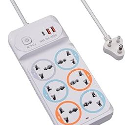 Power Strips with 6 Universal Socket and 2USB-A & 1Type-C, 2-Meter Cord 6 Plug Extension Boards (White, 2 m, with USB Port) (6 Universal Socket and 2USB-A & 1Type-C)-39