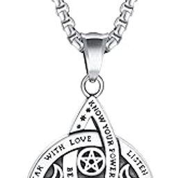 Viking Double Sided Stainless Steel Triple Goddess Triquetra Celtic Knot Irish Christian Trinity Knot Protection Charm Pendant Necklace for Men & Boys-17