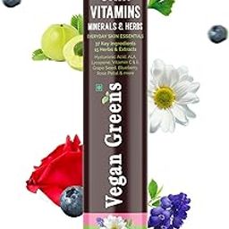 Vegan Greens Skin Vitamins 37 Ingredients, Herbs with Hyaluronic Acid, ALA, Lycopene, Vit. E & C. Daily Skin Hydration, Repair, Heal, Detox, Acne Control. Men & Women (25 Effervescent Tablets, Orange)-54