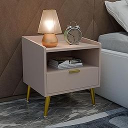 GCA1 WOODZONE Wooden Bedside Table for Bedroom | Wooden Bed Side Nightstand Lamp Table with 1 Drawers & Open Shelf Storage for Home & Hotels | HDMR Premium Wood & Iron Legs, Light Beige-image-66