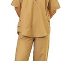 Beige Shirt Collar Pure Cotton Shirt Solid Co-ords Set for Women-image-15