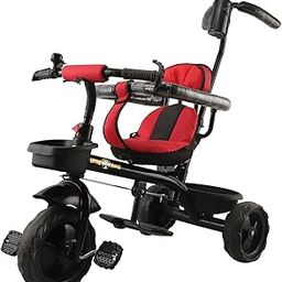 LITTLE FLOCK Tricycle Ride with Parental Handle | Play & Plug Cycle for Kids | Sturdy Designs with Storage Box, Horn and Guarded Seats, Heavy Wheels (Red)-image-5