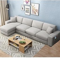FURNY - Alora 5 Seater Fabric Sectional LHS L Shape Sofa Set (Light Grey)-picture-11
