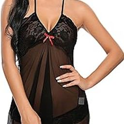 Women's Lace Nightwear Lingerie with Heart Design Lace Panty-image-43