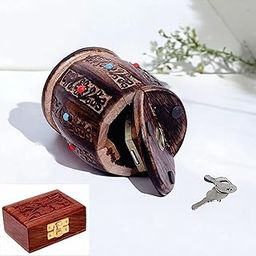 Wooden Piggy Bank with Box,Money Bank,Gullak for Kids,Birthday Gift for Kids and Adults,Handmade Wooden Coin Box,Holder,Money Box Coin Bank with Lock Dark Brown (with Small Jewellery Box)-picture-22