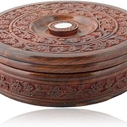 NATRIEL Exquisite Floral Carved Wooden Chapati Box - Perfect for Storing and Serving Container Serving Set (Pack of 1) Engraved and Designer-image-86