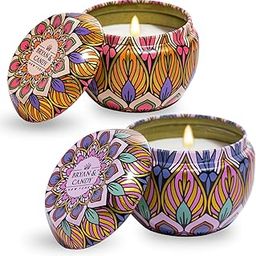 Bryan & Candy Scented Candles Gift Set for Women & Men,60gm Each Soy Wax Eco-Friendly Printed Tin, Pack of 2 (Lavender Citrus & Bulgarian Rose)-0