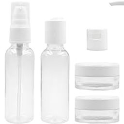Happy Packaging 7-Pcs Travel Bottles Kit, Portable Refillable Toiletry Containers Set, Leak Proof Cosmetic Containers for Lotion | Shampoo | mist spray and Jars for Cream Total (4 bottles) (White)-image-94