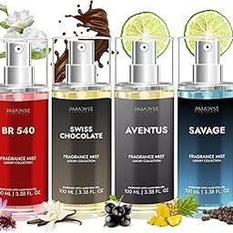 PARADYSE PERFUME™ Body Mist Pack of 4 for Groom | BR 540 | Aventus | Swiss Chocolate | Savage | Long Lasting Fragrance | Body Mist for Women and Men | 4 × 100ML-3