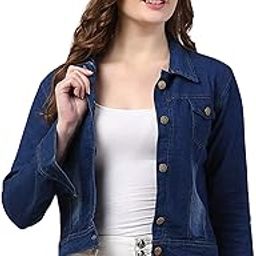 Denim Solid Self Design Casual Full Sleeve | Winter Wear| Western Jacket for Women (Medium, Blue)-image-77
