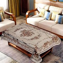 Kuber Industries Center Table Cover|Luxurious Floral Pattern Pvc Tablecloth|Slip Resistant Protector Table Top Cover, 40X60 Inch (Golden) - Round-11
