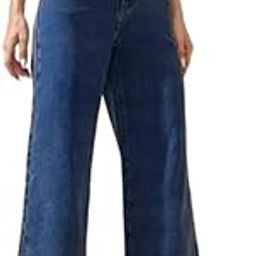Wide Leg Jeans, Mid Waist, Relaxed Fit, Dark Blue Denim-image-67