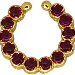Traditional Gold-Tone Nose Ring for Women & Girls | Non-Piercing Nath with Ruby-Colored Stones | Ethnic Nathiya for Weddings, Festivals & Cultural-image-12