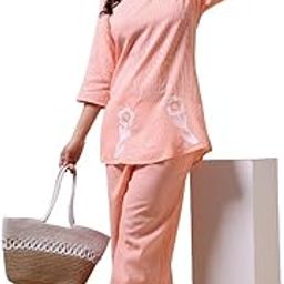 Women's Royal Blue Floral Embroidered Co-ord Set, Short Sleeve Top with Pants, Office Wear-17