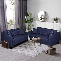 CASASTYLE - Blenzon 3+2 Fabric Sofa Set (Dark Blue) - 5 Seater Fabric Sofa Sets for Living Room - Durability Certified Fabric Sofa Sets-image-23