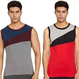 Men's Cotton Solid Assorted Muscle Tee/Vest - Pack of 2 (#Hunk-072-90cm) (Color May Vary)-1
