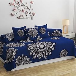 Super Soft Cotton diwan Set for Living Room, diwan Set Covers Cotton, diwan Set 6 Pieces One Single Bedsheet with 3 Cushion Cover,2 Bolster (Navy Blue)-image-32