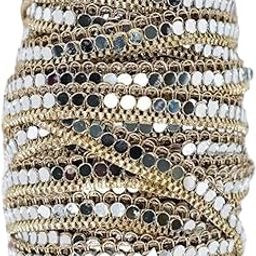 Decorative Mirror Lace Trim, 9 Metres, Gold Base with Silver Mirrors, for Saree Dupatta Kurti and Art & Craft Lace Reel-image-93