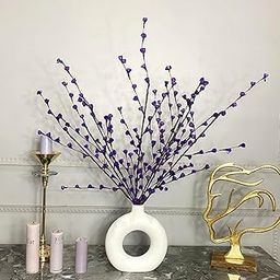 Natural Dried Sola Rose Stick Flower with 2 Donut Vase 6 Inch & 8 Inch for Home Decor,Office,Table Corner Decoration ( Purple Flower Stick Pack of 10 )-8