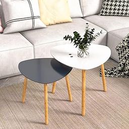 EXPRESSOW ENTERPRISES Wooden Nesting Coffee Table Set of 2, Triangle Center Tables Sets | Modern Side Tables or End Tables for Living Room, Bedroom or Aprtments (White Grey)-image-54