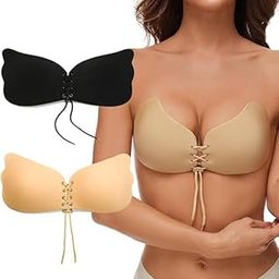 Sticky Bra, Backless Strapless Bra Push Up, Adhesive Invisible Lift Up Bras 2 Pairs,Skin&Black Color for Girls & Women Undergarment for Backless Dress Multicolor-picture-24