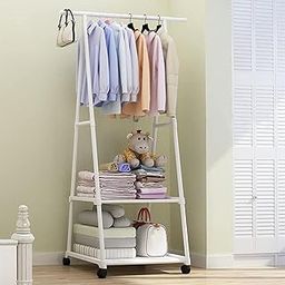 Lukzer A- Shape Metal Multipurpose Garment Rack with 2 Bottom Shelves Clothes Hanging Rail Stylish Display Stand with Wheels Movable Hanger (AS-02/156X55X43CM/White)-image-12