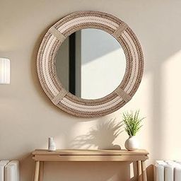 Creation India Craft Vintage Rope Wall Hanging Mirror for Bedroom & Living Room, Bathroom, Entryway or Office, Home Decor Hallway Mirror - Handmade Ropes Framed (18 Inches Round)-image-19
