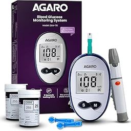 AGARO Glucometer, Blood Glucose Monitoring System with 50pcs Strips & Lancets, Glucometer Machine, Instant Blood Sugar Test at Home, Fast Blood Sugar Testing Device, Simple & Accurate, GLM-76.-20