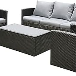 MJA FURNITURE Outdoor Sofa for Balcony | 5-Seater Wicker Sofa with Waterproof Cushions & Coffee Table – Perfect for Balcony, Garden, Terrace, or Poolside-image-83