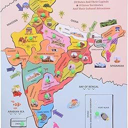 PENTAMARK Wooden India Map Puzzle for Kids with States, Their Capitals, 18 Pieces with Knobs|Educational Wooden Puzzle Games for Boys and Girls|Map of India Puzzle for Kids|Jigsaw Puzzle Games for Kid-3