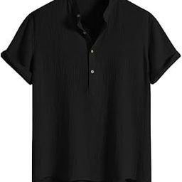 Men's Casual Mandarian Collar T Shirts Short Sleeve Bubble Textured Short Kurta Fashion Beach Summer Kurta-image-46