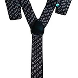 Men's and Women's Enamel Elastic Adjustable Braces Trouser Y-Back Clip on Suspenders (Black And Red Printed Free Size)-image-51