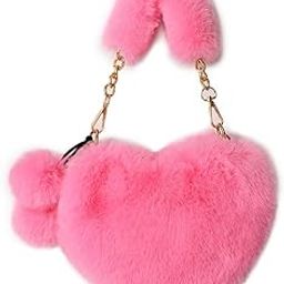 ANESHA Furry Purse for Girls Heart Shaped Fluffy Faux Fur Handbag for Women Soft Small Shoulder Bag Clutch Purse-image-37