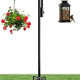 AnBaiMei 76 Inch Double Shepherds Hook for Outdoor with 5 Prong Base, Adjustable Heavy Duty Bird Feeder Pole for Hanging Flower Basket, Plant Hanger, Solar Light Lanterns, Black-image-86
