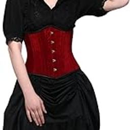 Maroon Velvet Steel Boned Under Bust Corset For Women's-image-7